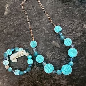 Julia B Fashion Beads Multi Blue Translucent Gold Chain Necklace and bracelet